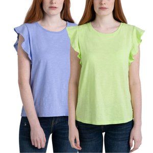 NWT Ecothreads Ladies' Flutter Sleeve Top, 2-pack, Blue, XX-Large